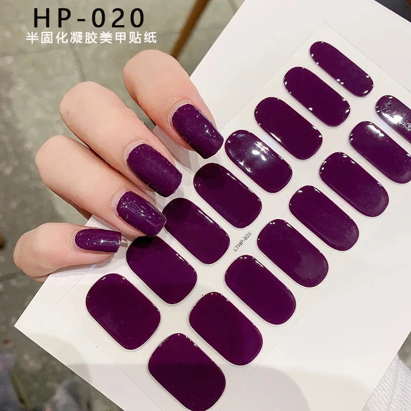 Black White French Gel Nail Wraps Sticker Semi-Cured Glitter Powder French Gel Nail Strips Long-Lasting LED Lamp UV Gel Slider
