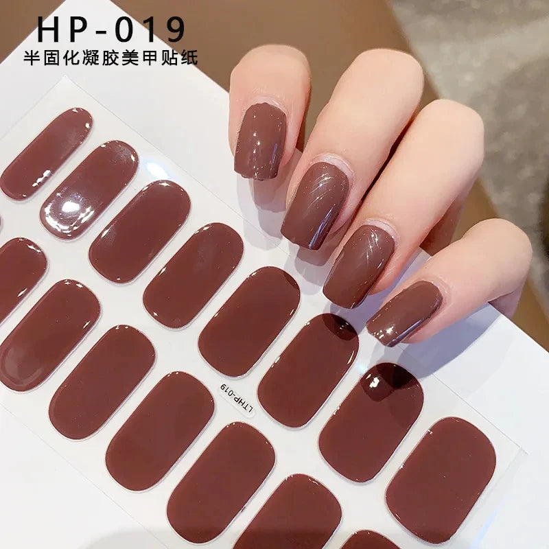 Black White French Gel Nail Wraps Sticker Semi-Cured Glitter Powder French Gel Nail Strips Long-Lasting LED Lamp UV Gel Slider