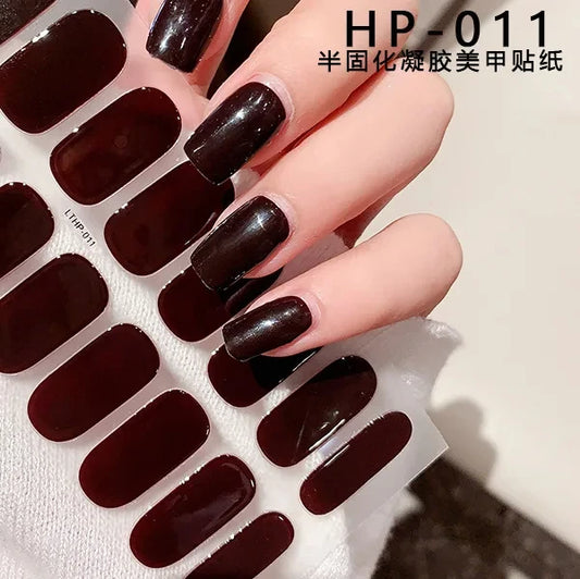 Black White French Gel Nail Wraps Sticker Semi-Cured Glitter Powder French Gel Nail Strips Long-Lasting LED Lamp UV Gel Slider